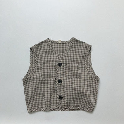 ベスト Gray / 12M/80cm キッズ チェック ベスト グレー ブラック ボーイズ