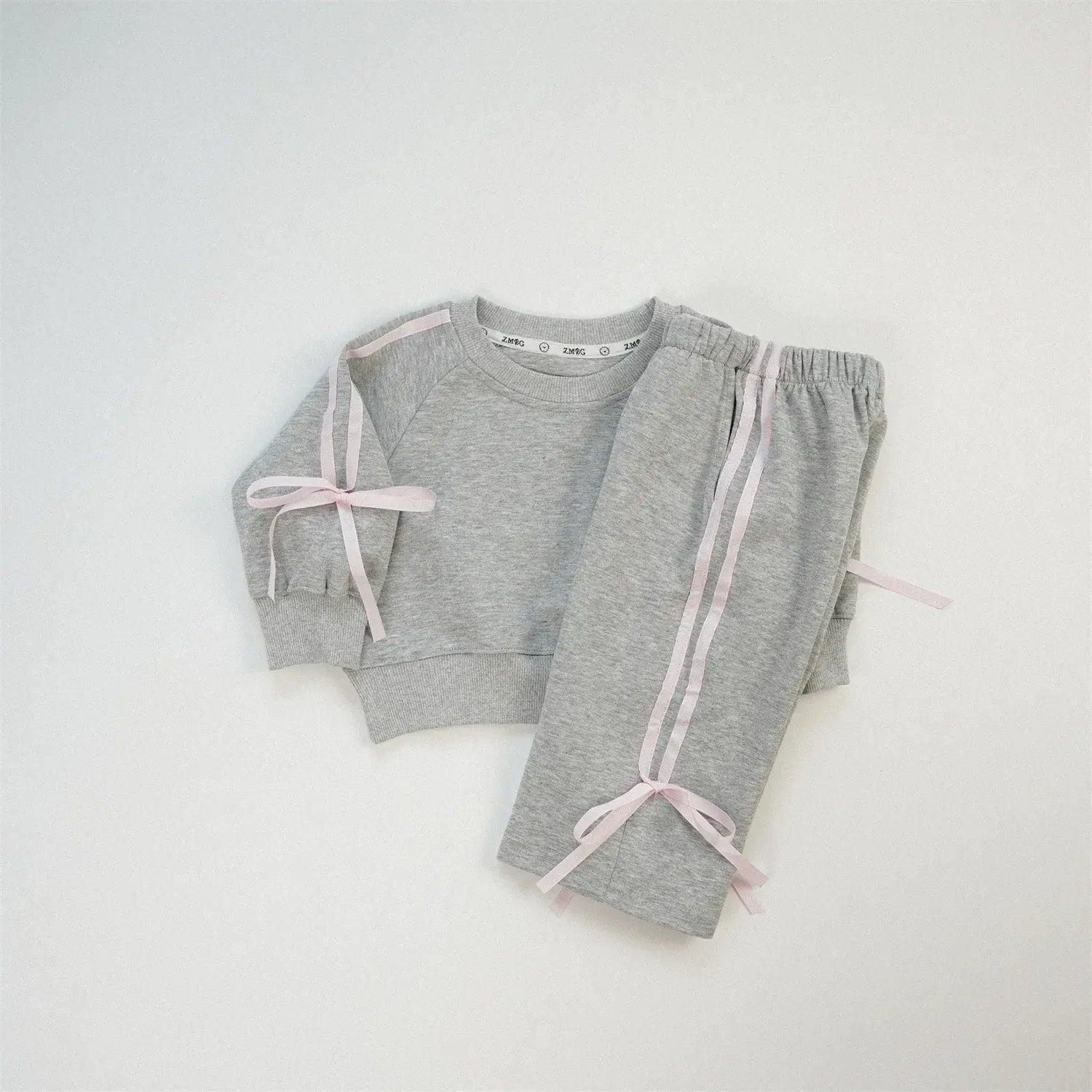 長袖セットアップ Gray / 12M  80CM キッズセットアップ 2点セット スウェット ジャージ リボンライン 長袖スウェットシャツ+ロングパンツ 4カラー【mh0006347】