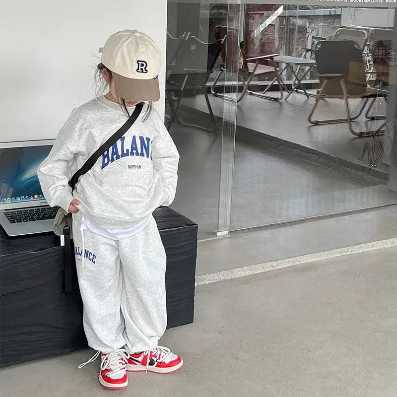 長袖セットアップ Gray / 12M  80CM キッズセットアップ 2点セット レターロゴプリント長袖スウェットシャツ+ロングスウェットパンツ【mh-0008793】