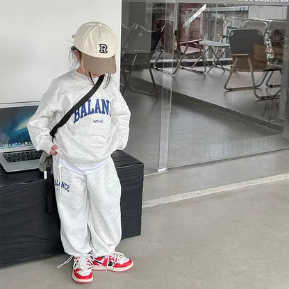 長袖セットアップ Gray / 12M  80CM キッズセットアップ 2点セット レターロゴプリント長袖スウェットシャツ+ロングスウェットパンツ【mh-0008793】