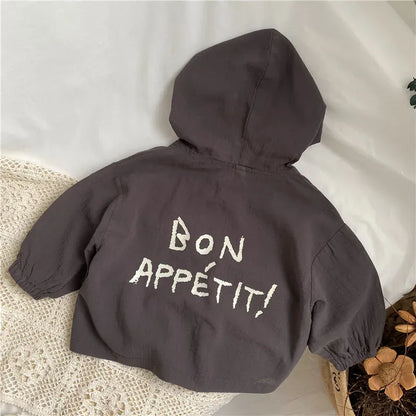 ショートコート・ジャケット・ジャンパー gray / 12M  80cm / 取り寄せ（7〜21日） キッズアウター サマーフーディジャケット カーディガン 日除け 冷房対策 バックロゴプリント 3カラー