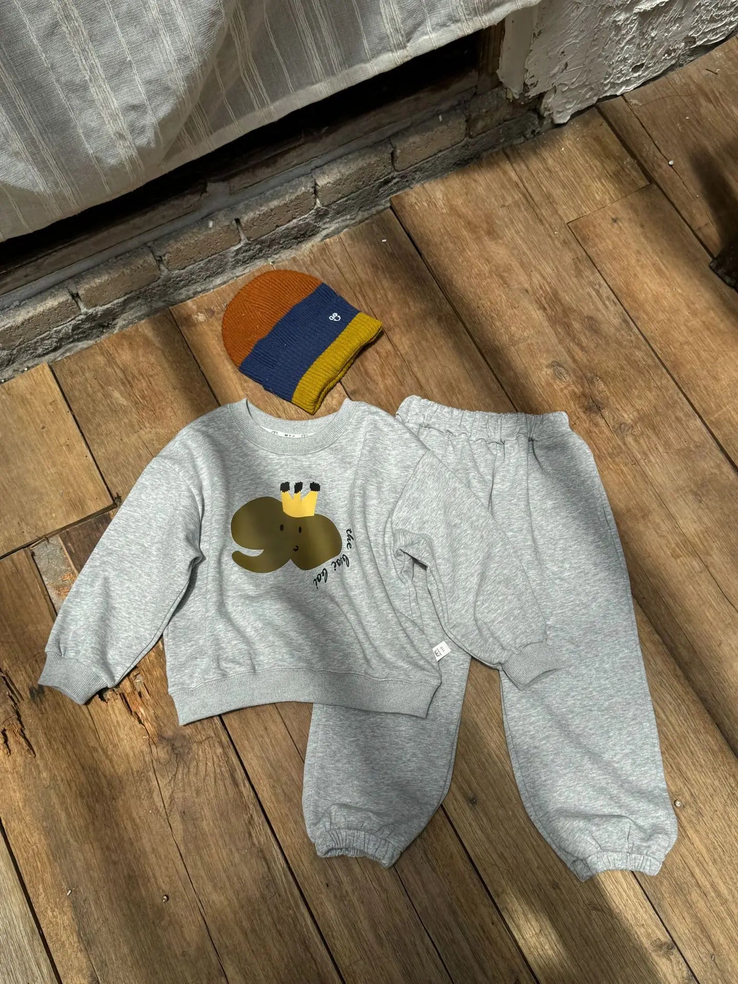 長袖セットアップ gray / 24M  90CM キッズセットアップ 2点セット 長袖プリントスウェットシャツ+スウェットパンツ アニマルプリント3カラー