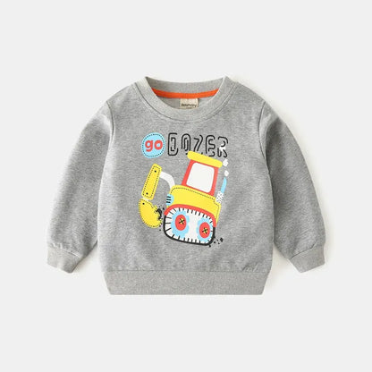 トレーナー・フーディ Gray / 24M  90CM キッズトップス ブルドーザー車プリント長袖スウェットシャツ【mh0008759】