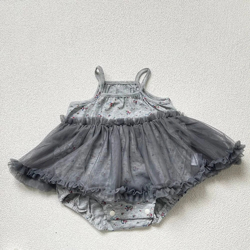 ノースリーブロンパース Gray / 3-6M 66cm ベビーロンパース キャミソール チュールスカートドッキングボディスーツ サマードレス【mh0005657】