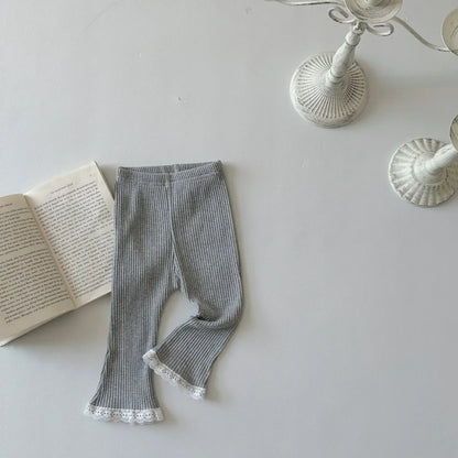 レギンスパンツ Gray / 66cm 0-6m ベビーパンツ 裾レースレギンスパンツ 2カラー【mh0007222】