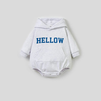 長袖ロンパース Gray / 66cm 0-6m ベビーロンパース HELLOWレターロゴプリントフーディ長袖ボディスーツ 2カラー【mh0007265】