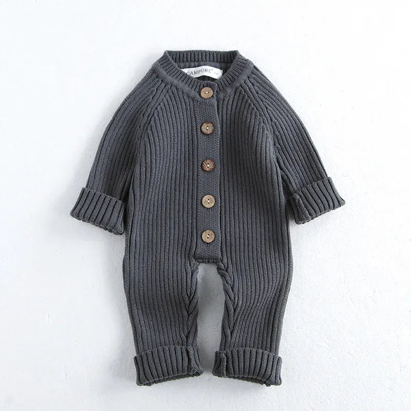 長袖ジャンプスーツ Gray / 66cm 6M ベビージャンプスーツ リブニットシンプル長袖つなぎボディスーツ【mh0008186】