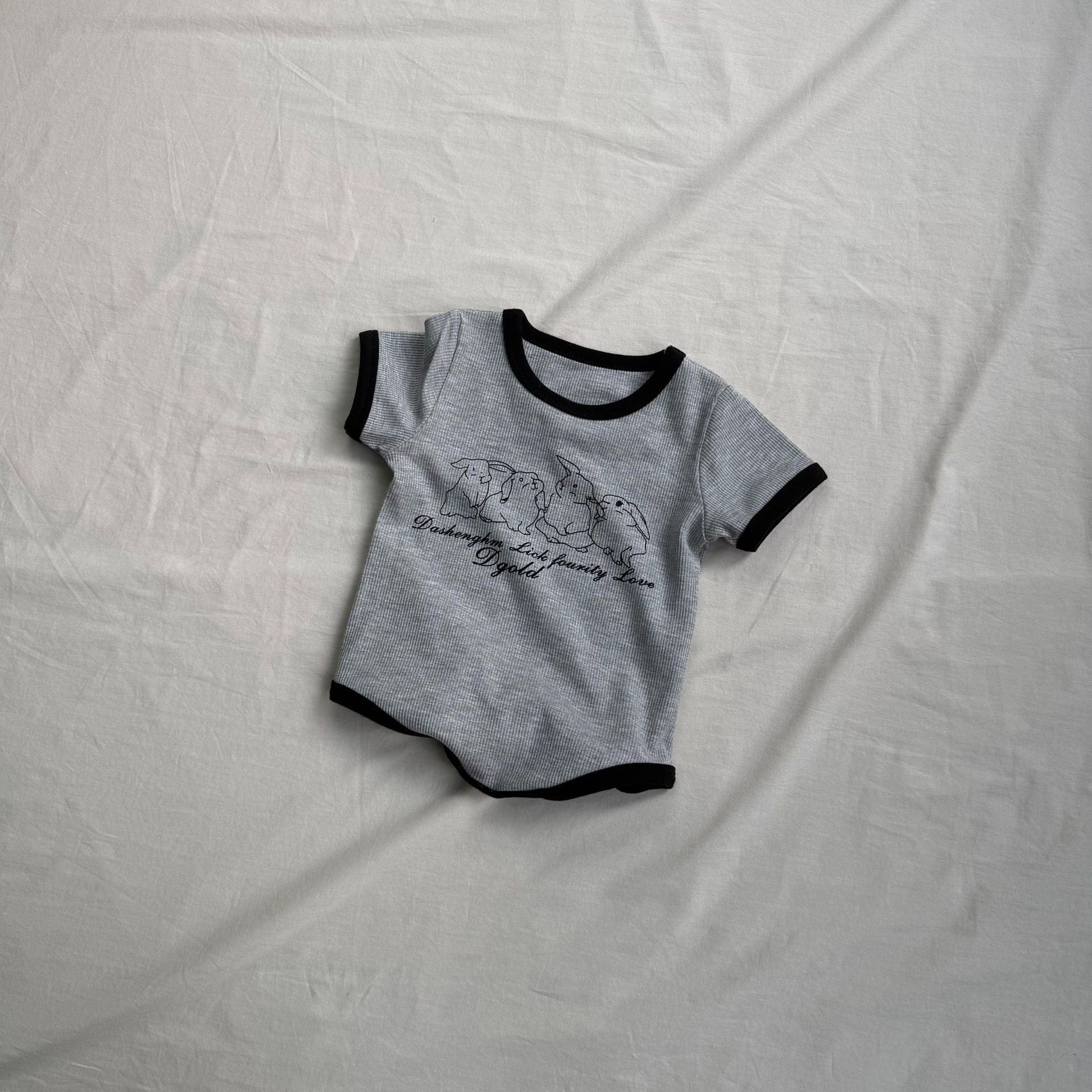 半袖ロンパース Gray / 66cm うさぎラビットプリント半袖ボディスーツロンパース【mh0009424】