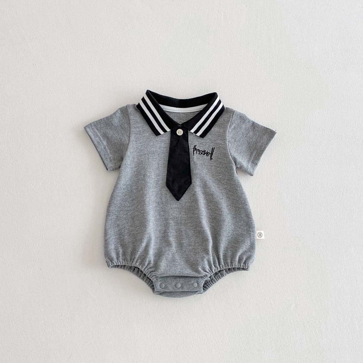 半袖ロンパース Gray / 66cm ポロ襟ネクタイ半袖ロンパース【mh0010336】