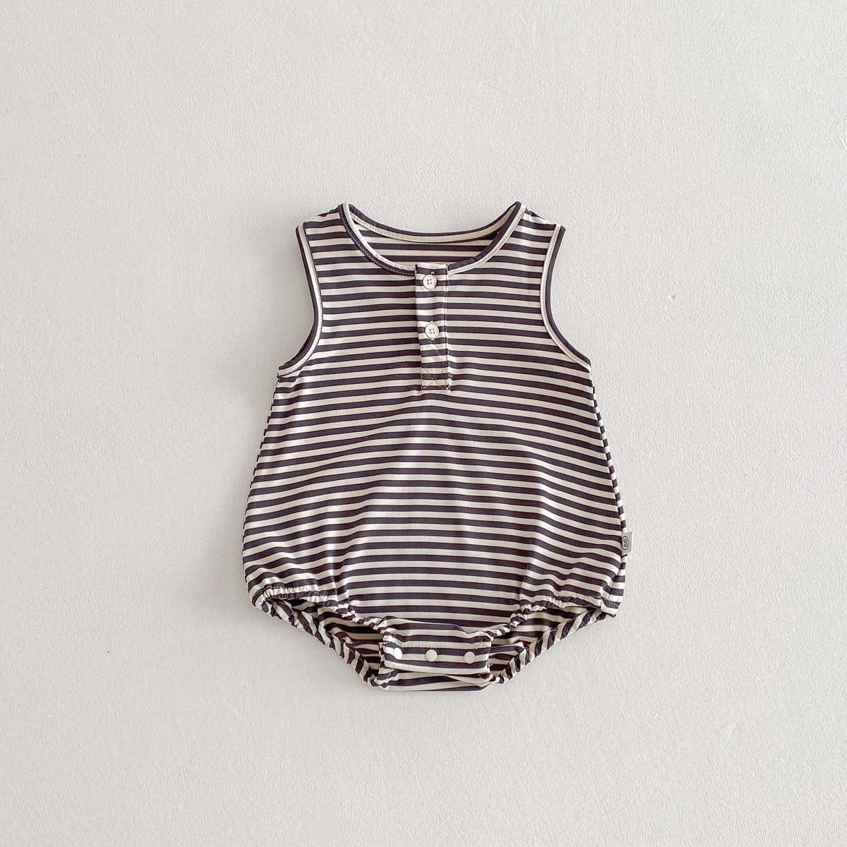 ノースリーブロンパース Gray / 66cm ボーダーシンプルタンクロンパース【mh0010346】