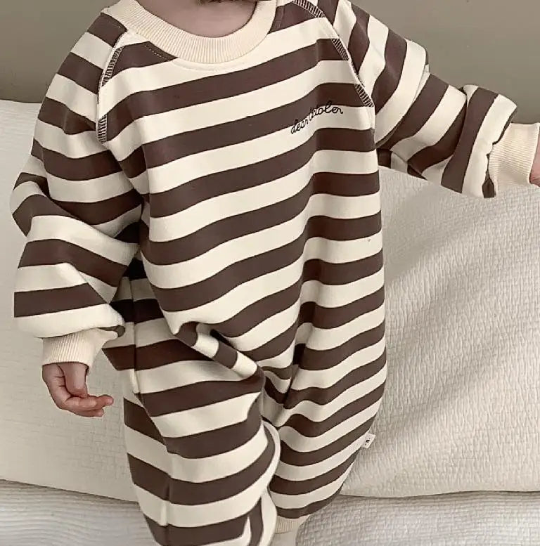長袖ロンパース gray / 6M  66cm ベビー長袖ロンパース ボーダースウェットジャンプスーツ 2カラー ボーイズ 男の子 子供服