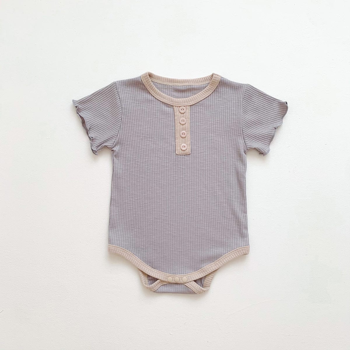 半袖ロンパース Gray / 6M 66cm ベビー リブ 半袖 ロンパース【mh0000777】