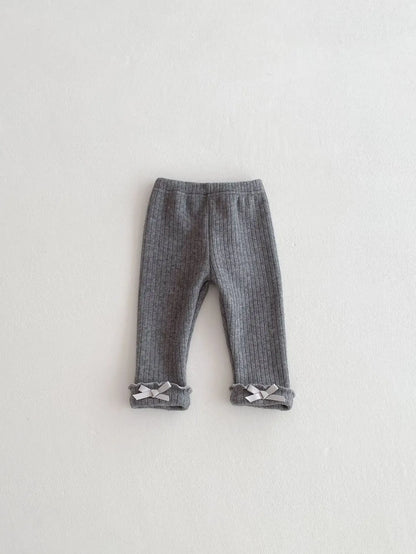 レギンスパンツ Gray / 6M  66CM ベビーパンツ 裾フリルリボンリブレギンスパンツ【mh0007860】