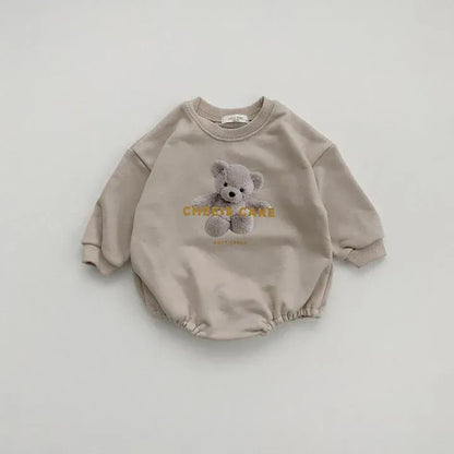 長袖ロンパース Gray / 6M  66CM ベビーロンパース ぬいぐるみベア/バニープリント長袖ボディスーツ【mh0007954】