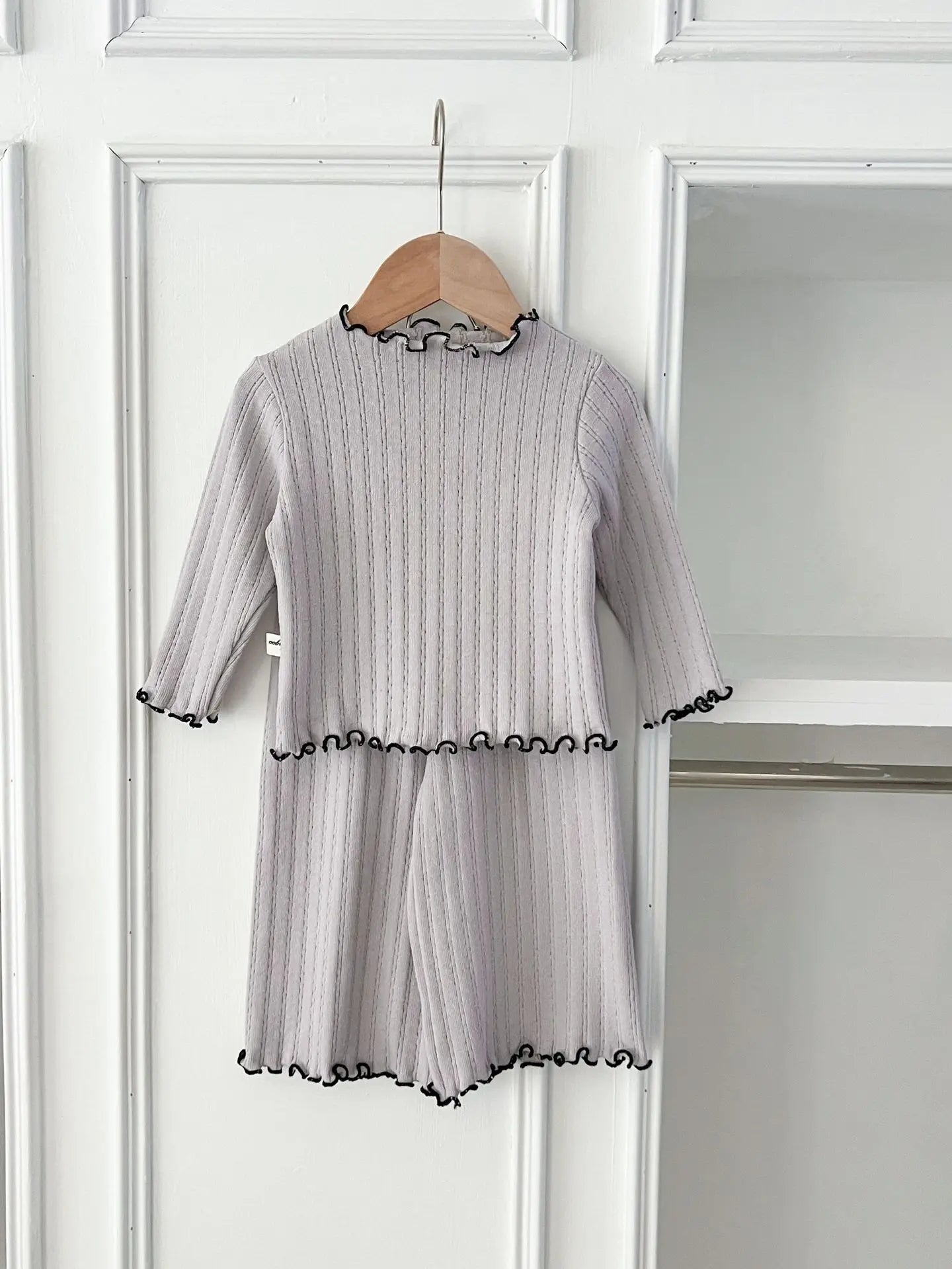 長袖セットアップ gray / 6M  66cm ベビーセットアップ 長袖フリルエッジTシャツ+ワイドルーズパンツ 2カラー