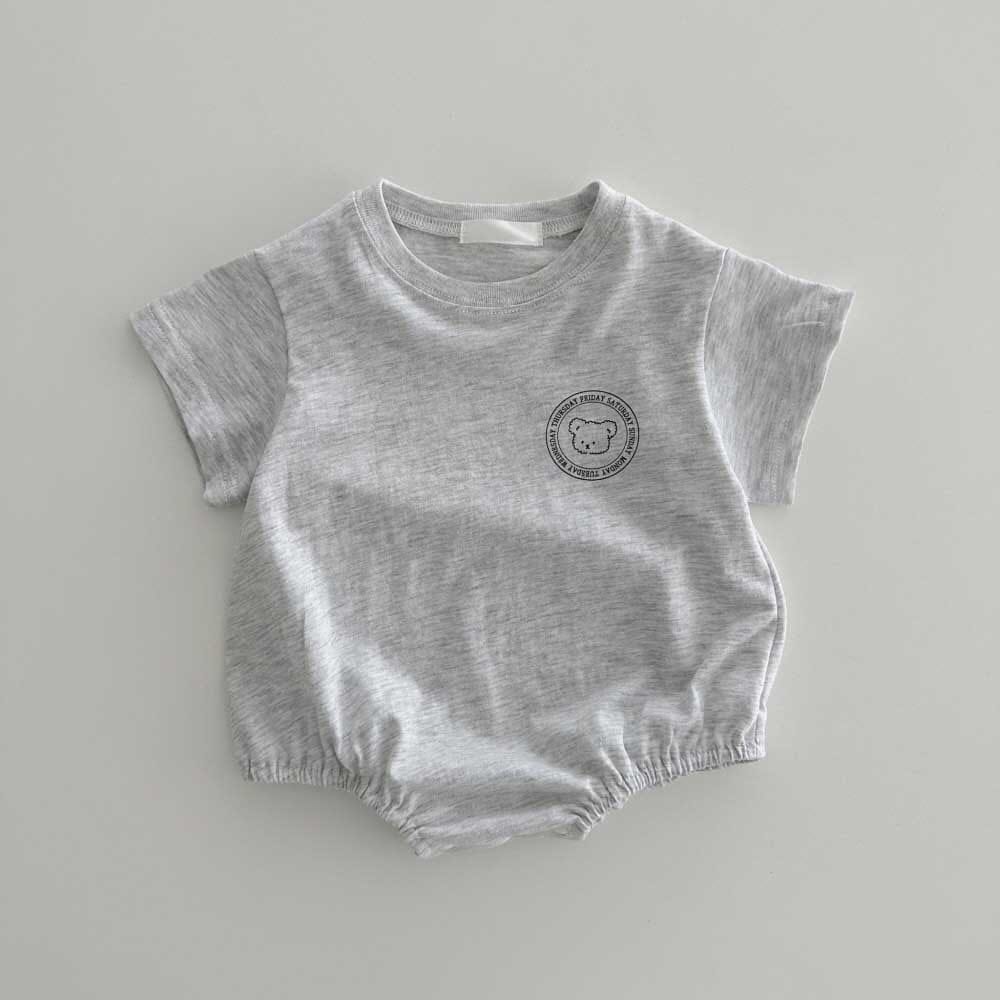 半袖ロンパース Gray / 6M/66cm ベビー くま ベア ワンポイント プリント 半袖 Tシャツ ロンパース ホワイト ブラック グレー ユニセックス【mh0002000】