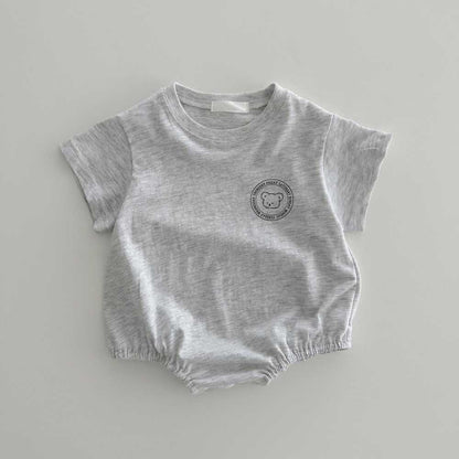 半袖ロンパース Gray / 6M/66cm ベビー くま ベア ワンポイント プリント 半袖 Tシャツ ロンパース ホワイト ブラック グレー ユニセックス【mh0002000】