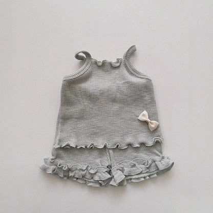ノースリーブセットアップ Gray / 73cm ベビーセットアップ 2点セット フリルキャミソール+ショートパンツ【mh0009156】