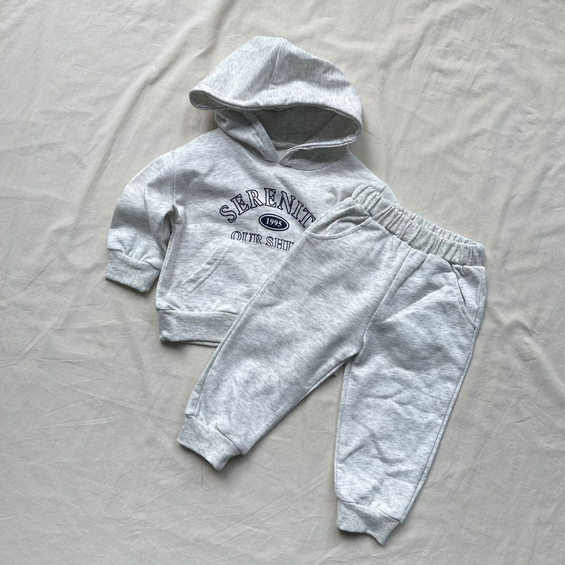 長袖セットアップ Gray / 73cm ロゴプリントフーディ+スウェットパンツセットアップ 2点セット【mh0009445】