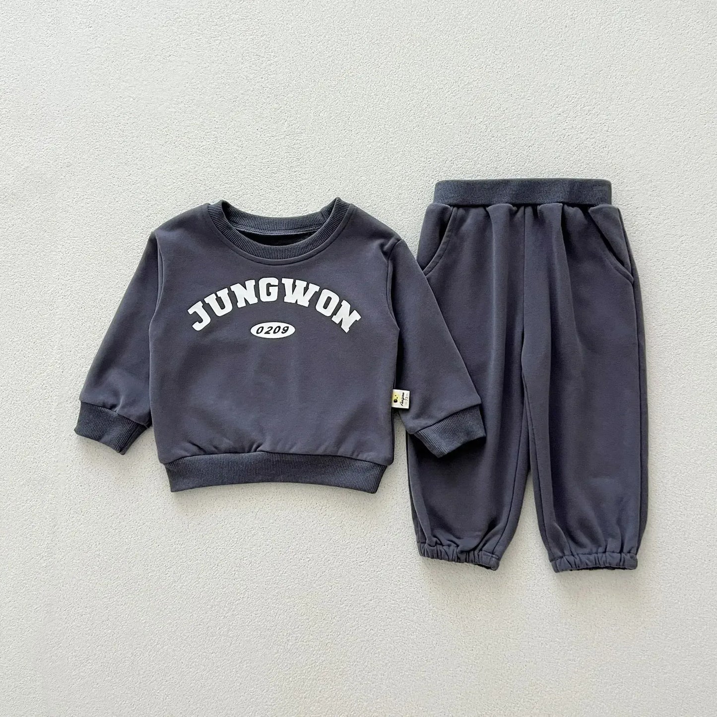 長袖セットアップ Gray / 73cm 6-9M ベビーキッズセットアップ 2点セット レターロゴスウェットシャツ+スウェットパンツ 2カラー【mh0007229】