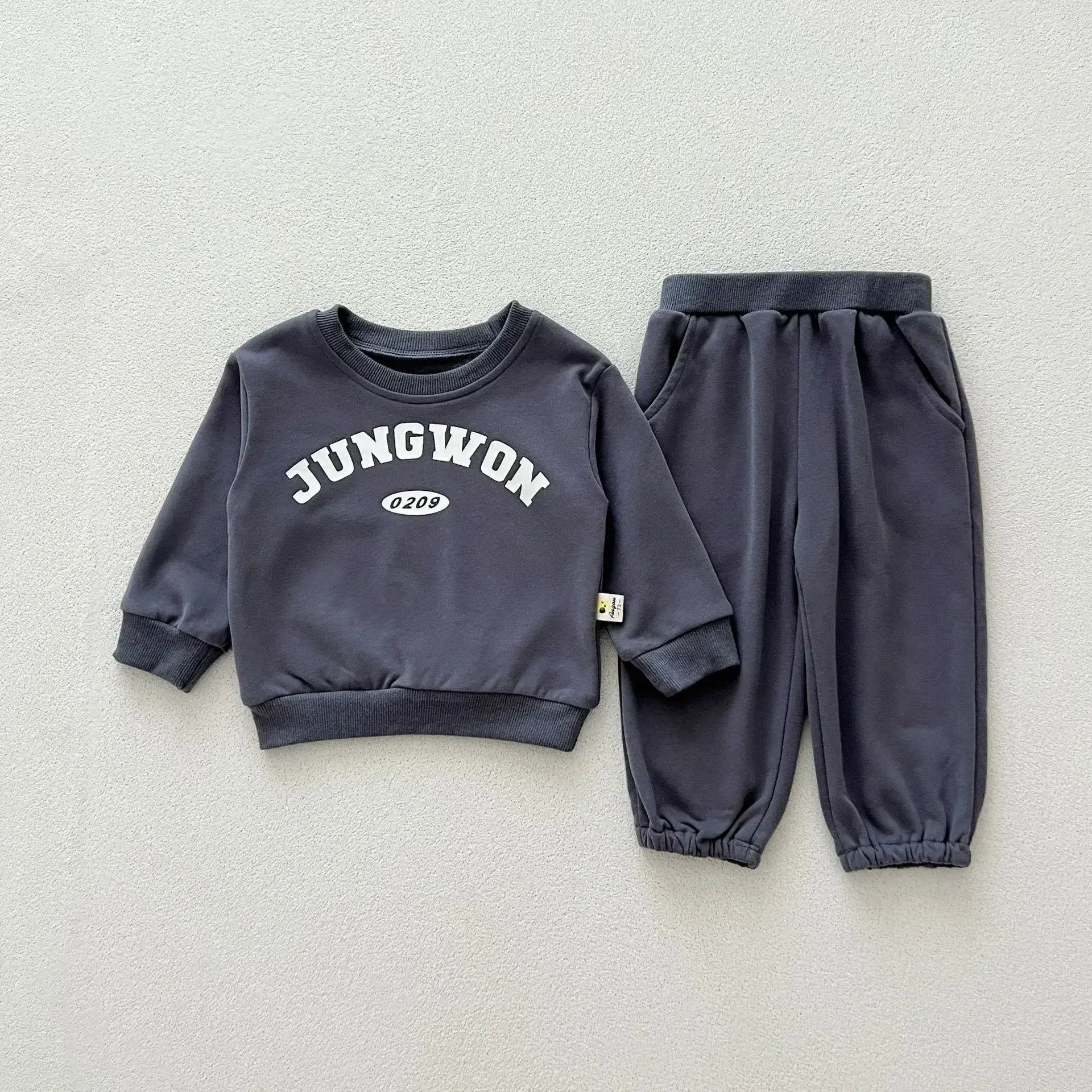 長袖セットアップ Gray / 73cm 6-9M ベビーキッズセットアップ 2点セット レターロゴスウェットシャツ+スウェットパンツ 2カラー【mh0007229】