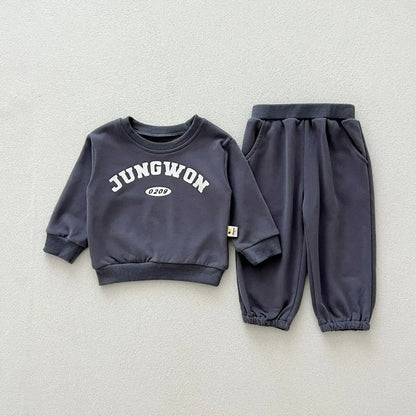 長袖セットアップ Gray / 73cm 6-9M ベビーキッズセットアップ 2点セット レターロゴスウェットシャツ+スウェットパンツ 2カラー【mh0007229】