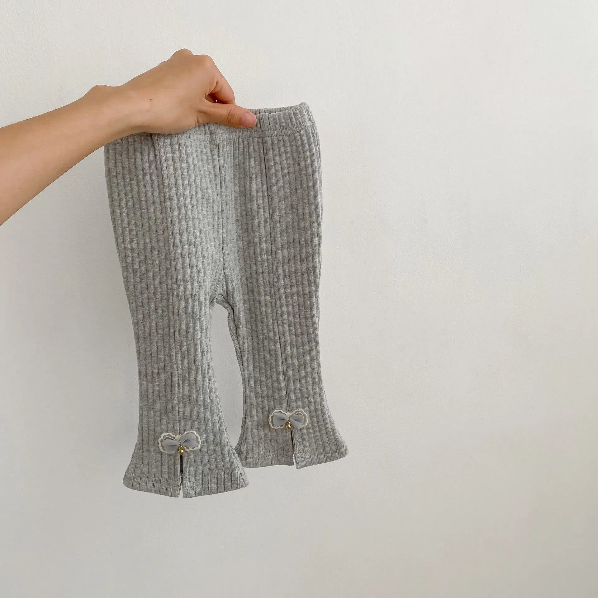 レギンスパンツ Gray / 73cm ベビーパンツ リボンフロントスリットリブレギンスパンツ【mh0008553】