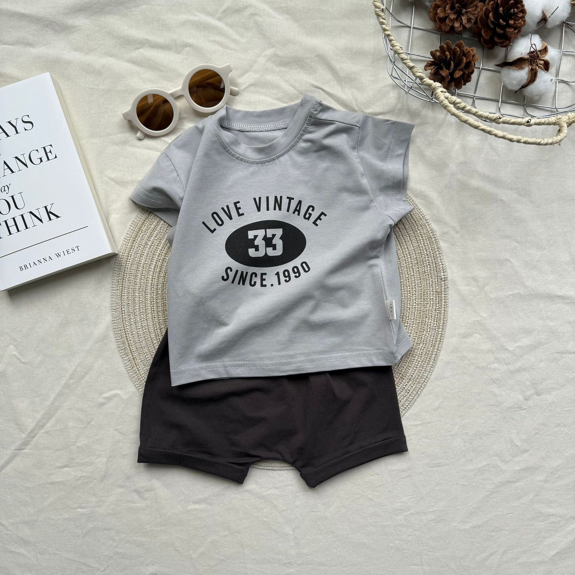 半袖セットアップ Gray / 73cm number 33 short-sleeved shorts suit【mh0009528】