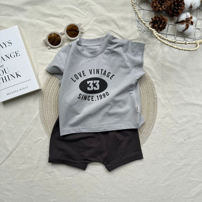 半袖セットアップ Gray / 73cm number 33 short-sleeved shorts suit【mh0009528】