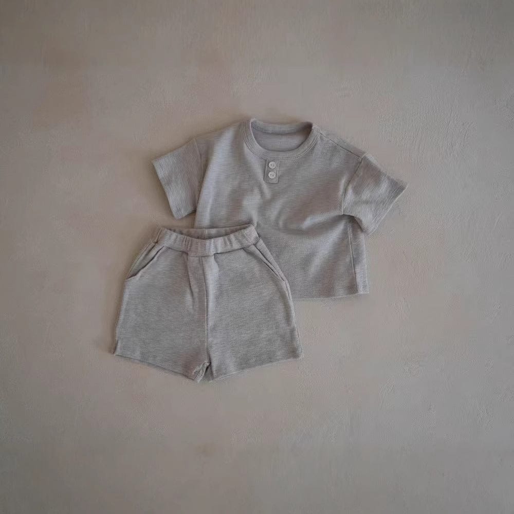 半袖セットアップ Gray / 73cm シンプルデイリー半袖Tシャツ+ショートパンツセットアップ 2点セット【mh0009426】
