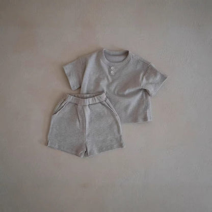 半袖セットアップ Gray / 73cm シンプルデイリー半袖Tシャツ+ショートパンツセットアップ 2点セット【mh0009426】
