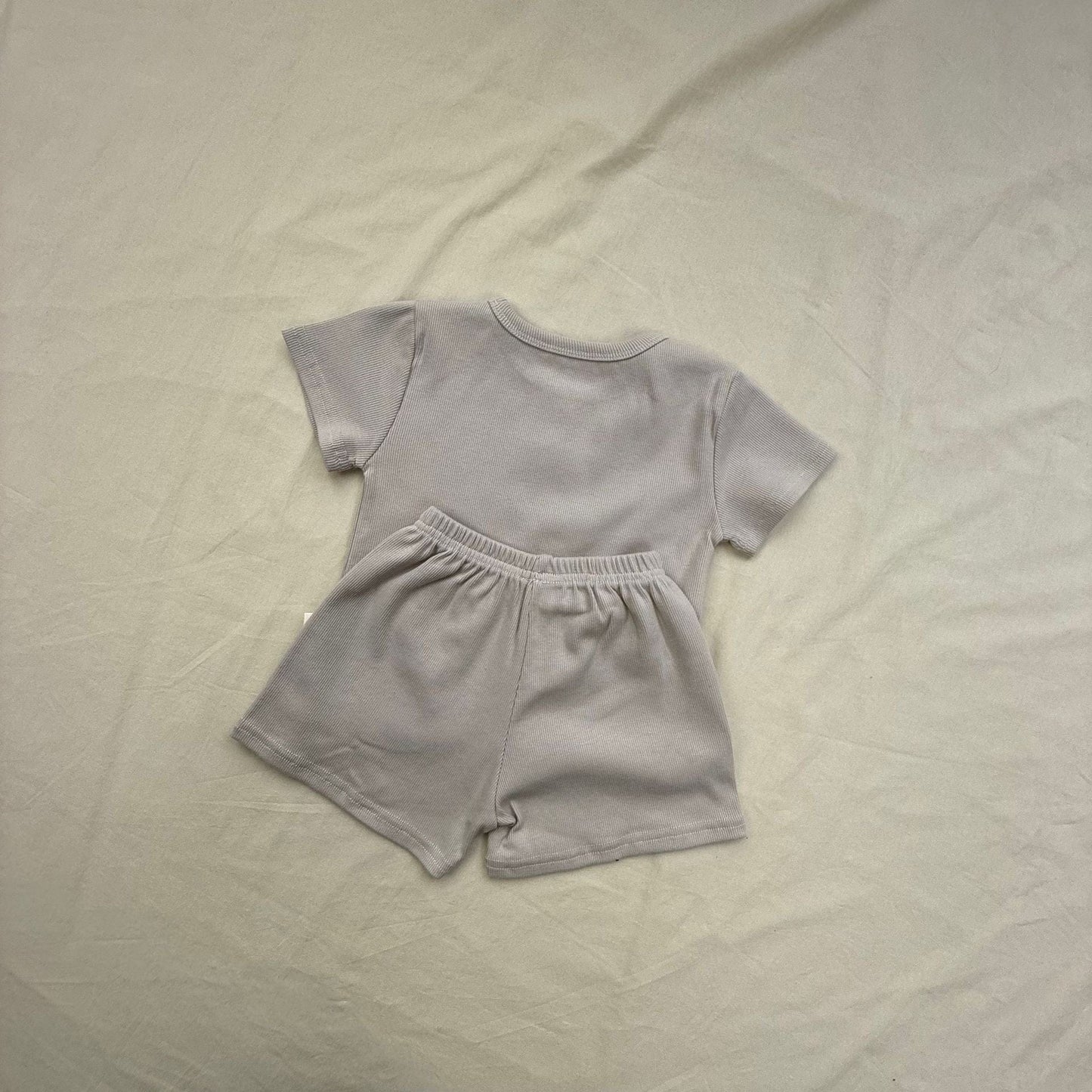 半袖セットアップ Gray / 73cm シンプルデイリー半袖Tシャツ+ショートパンツセットアップ 2点セット【mh0009435】