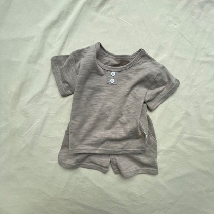 半袖セットアップ Gray / 73cm シンプルデイリー半袖Tシャツ+ショートパンツセットアップ 2点セット【mh0009447】