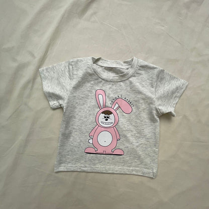 半袖セットアップ gray / 73cm うさぎバニープリント半袖Tシャツ/デニムショートパンツ【mh0009446】