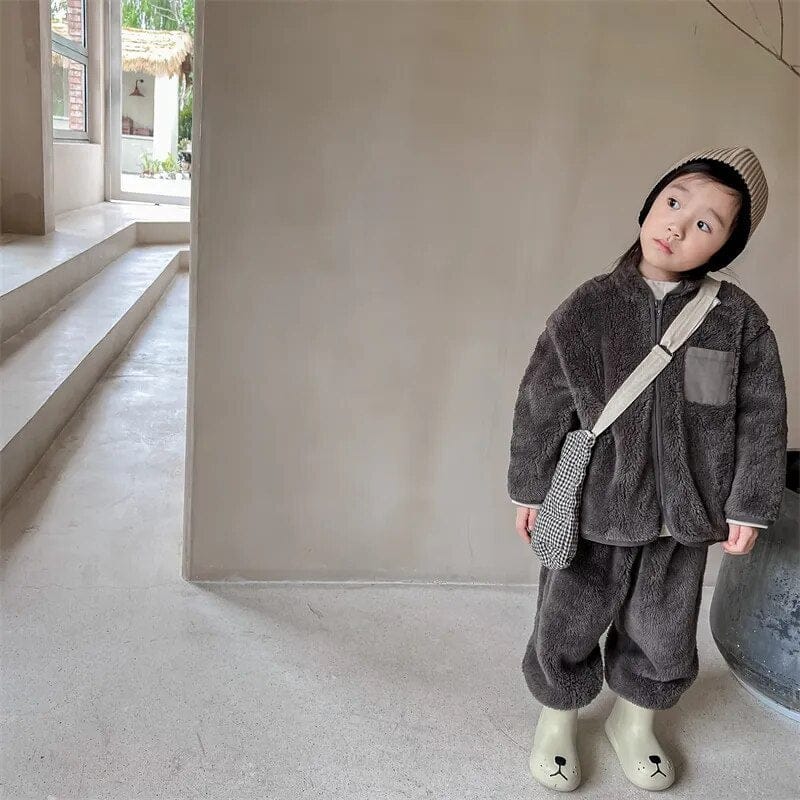 長袖セットアップ Gray / 80cm キッズ フリース スウェット セットアップ ジャケット パンツ