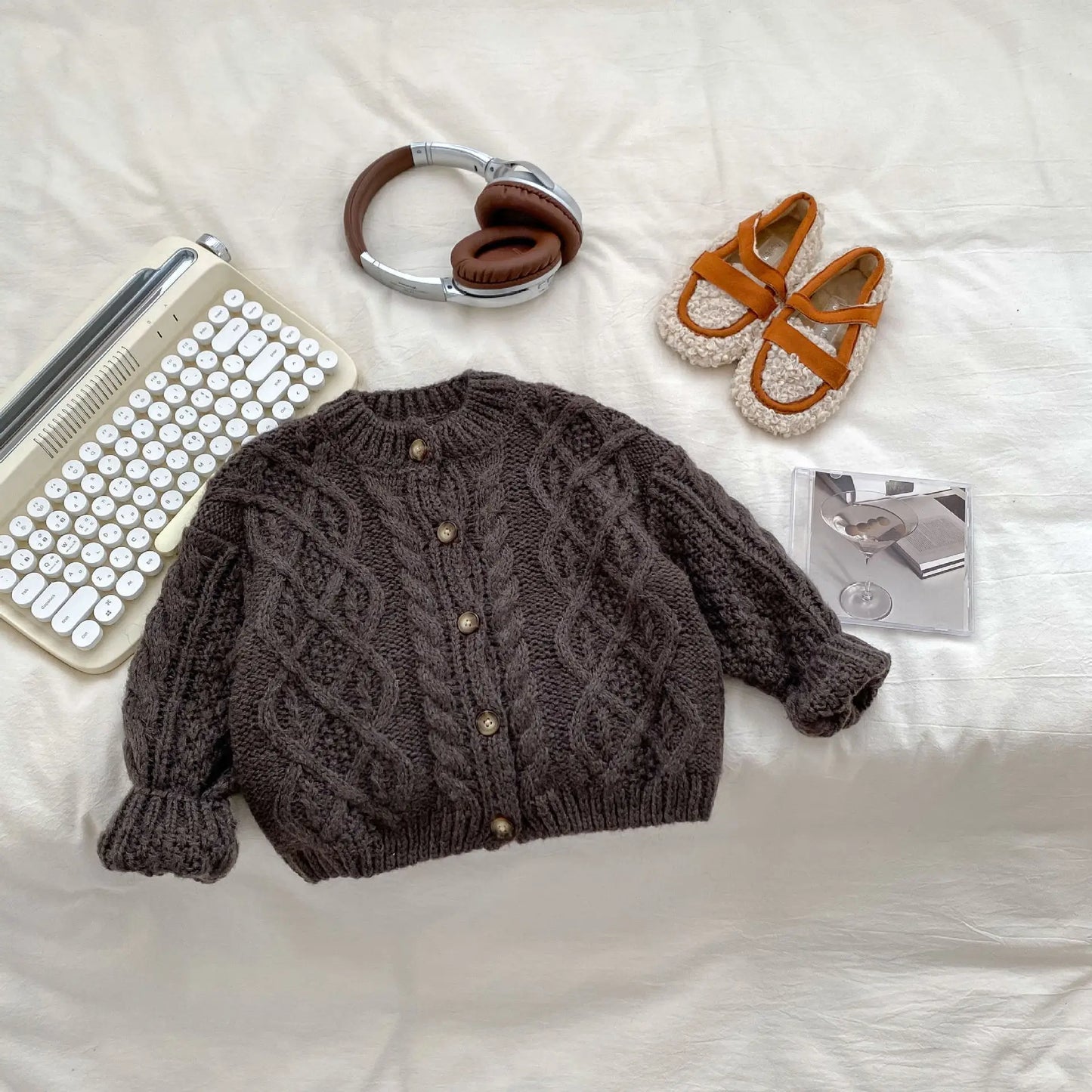 カーディガン・パーカー Gray / 80cm 12M キッズカーディガン アラン編みケーブルニットざっくり長袖ジャケット【mh0008050】