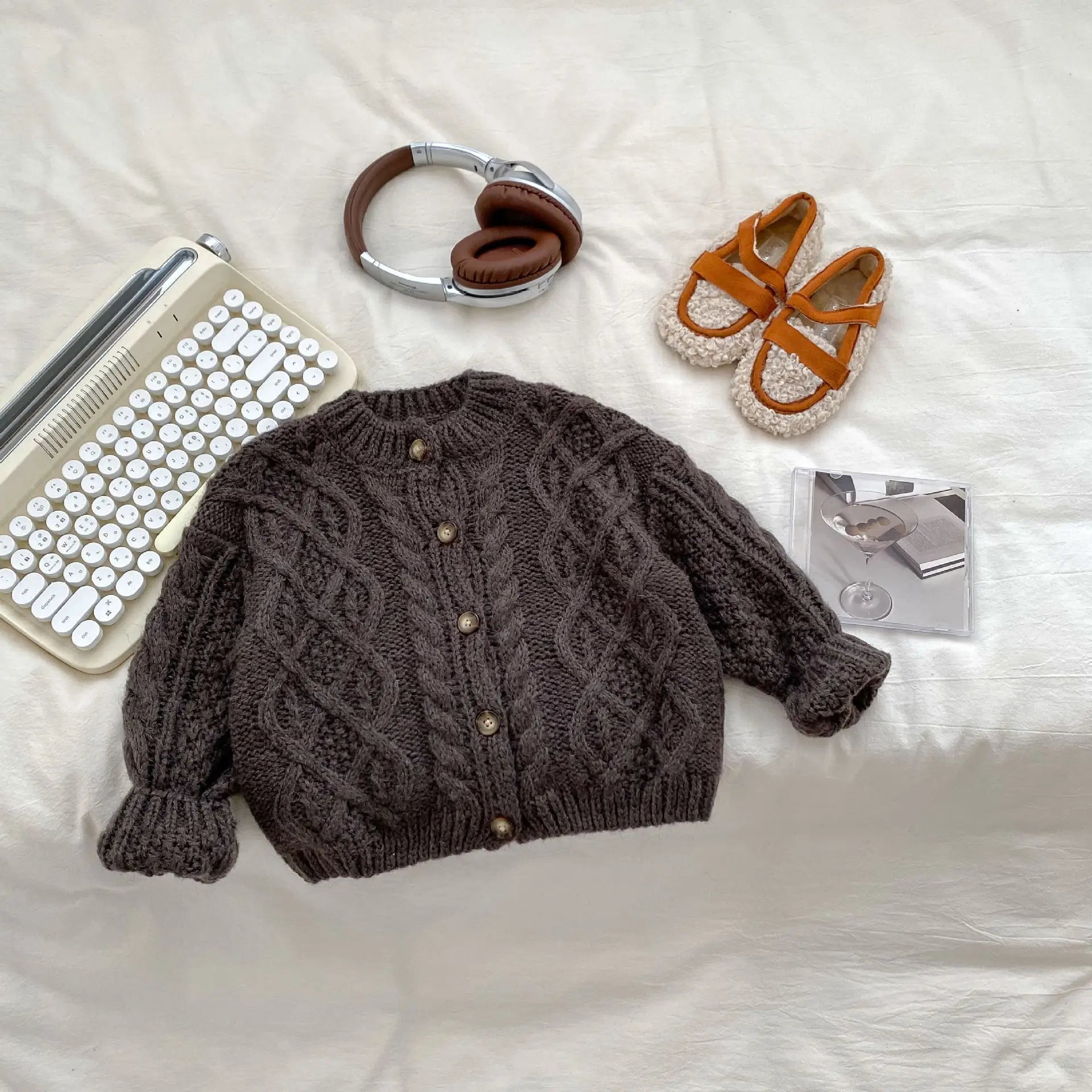 カーディガン・パーカー Gray / 80cm 12M キッズカーディガン アラン編みケーブルニットざっくり長袖ジャケット【mh0008050】