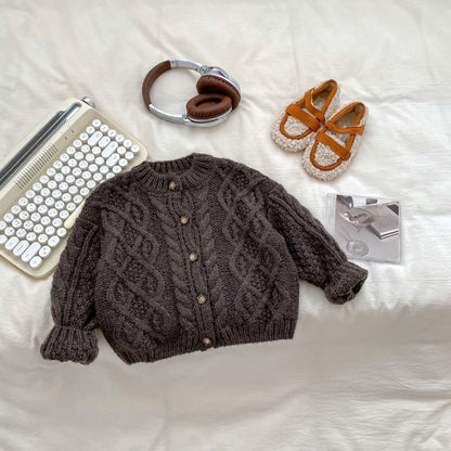 カーディガン・パーカー Gray / 80cm 12M キッズカーディガン アラン編みケーブルニットざっくり長袖ジャケット【mh0008050】