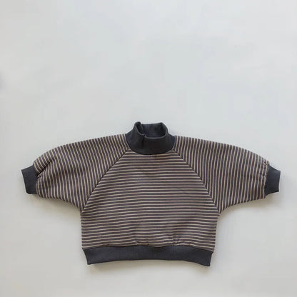 トレーナー・フーディ GRAY / 80cm / 取り寄せ（7〜21日） キッズスウェットシャツ ボーダープリント 裏フリース ハイネック スタンドカラートレーナー プルオーバー 2カラー ユニセックス 男の子 女の子 子供服