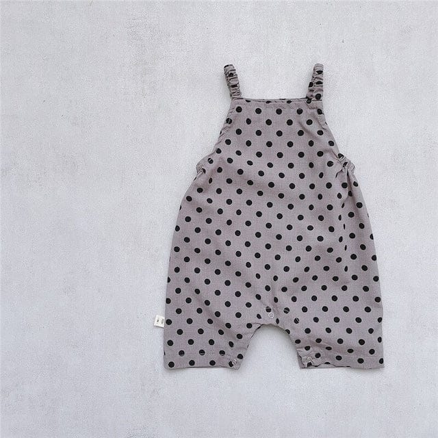 ノースリーブジャンプスーツ Gray / 80cm 【国内発送・送料無料】ベビージャンプスーツ ルーズ キャミソールロンパース オーバーオール  水玉ドット 80サイズ