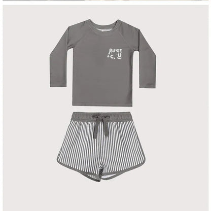 ベビー用水着 Gray / 90cm 2T キッズ水着 セパレート 長袖トップス+パンツ スイムウェア ラッシュガード ボーイズ 2カラー【mh0005809】