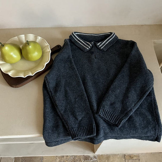 長袖シャツ・ブラウス Gray / 90cm ポロ襟長袖ニットセータートップス【mh0011035】