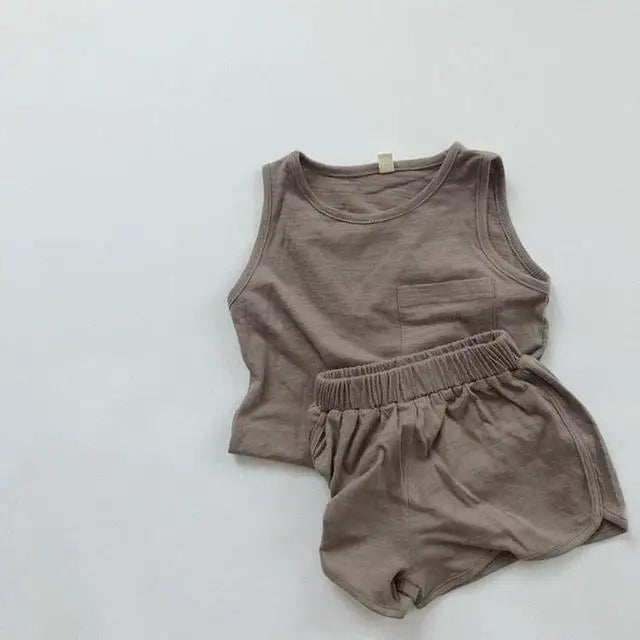 ノースリーブセットアップ Gray / 9M 73cm キッズセットアップ 2点セット タンクトップ+ショートパンツ シンプルベーシック 4カラー【mh0004518】