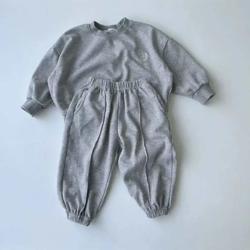 長袖セットアップ Gray / 9M  73CM ベビーセットアップ 2点セット ロゴワンポイント長袖スウェットシャツ+ロングスウェットパンツ【mh0008762】