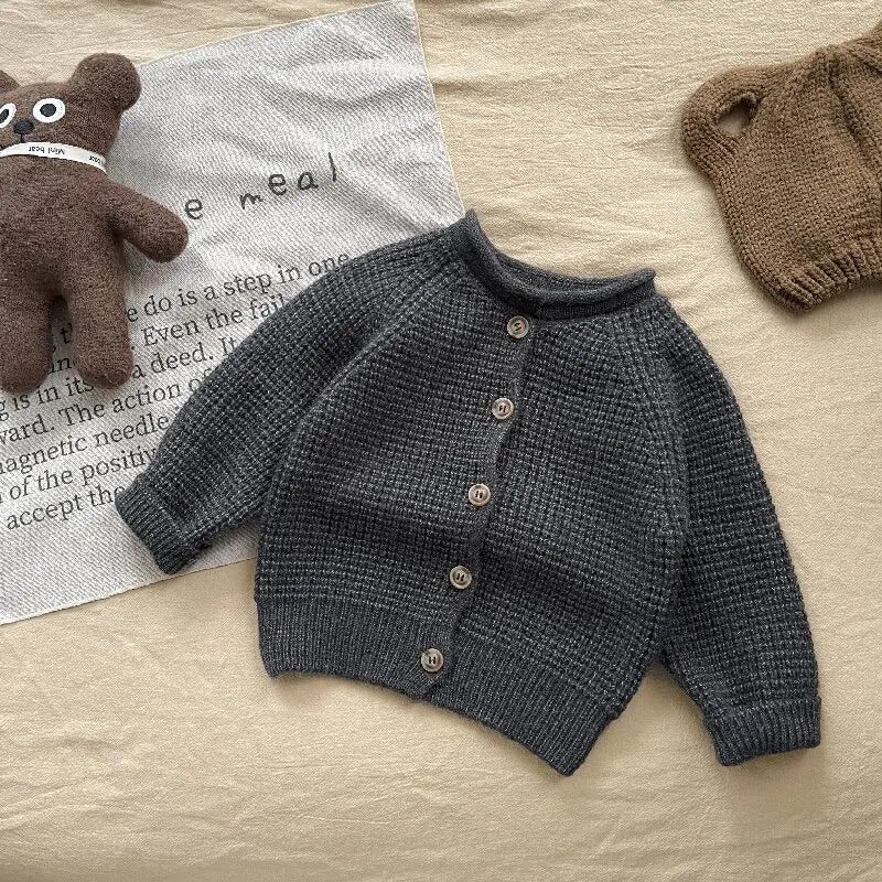 カーディガン・パーカー Gray / 9M  73CM キッズカーディガン ワッフルニット長袖カーディガンジャケット【mh0008680】