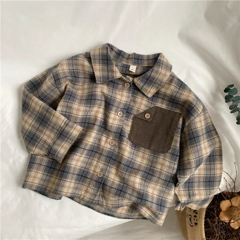 長袖シャツ・ブラウス gray blue / 12M  80cm キッズトップス 長袖シャツ チェック柄 レトロシャツ 2カラー