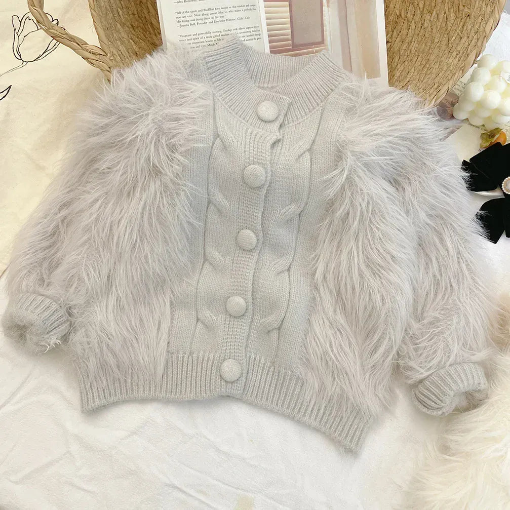 カーディガン・パーカー Gray Blue / 90cm 1-2y キッズカーディガン ファーフリースニットジャケット 3カラー【mh0007557】