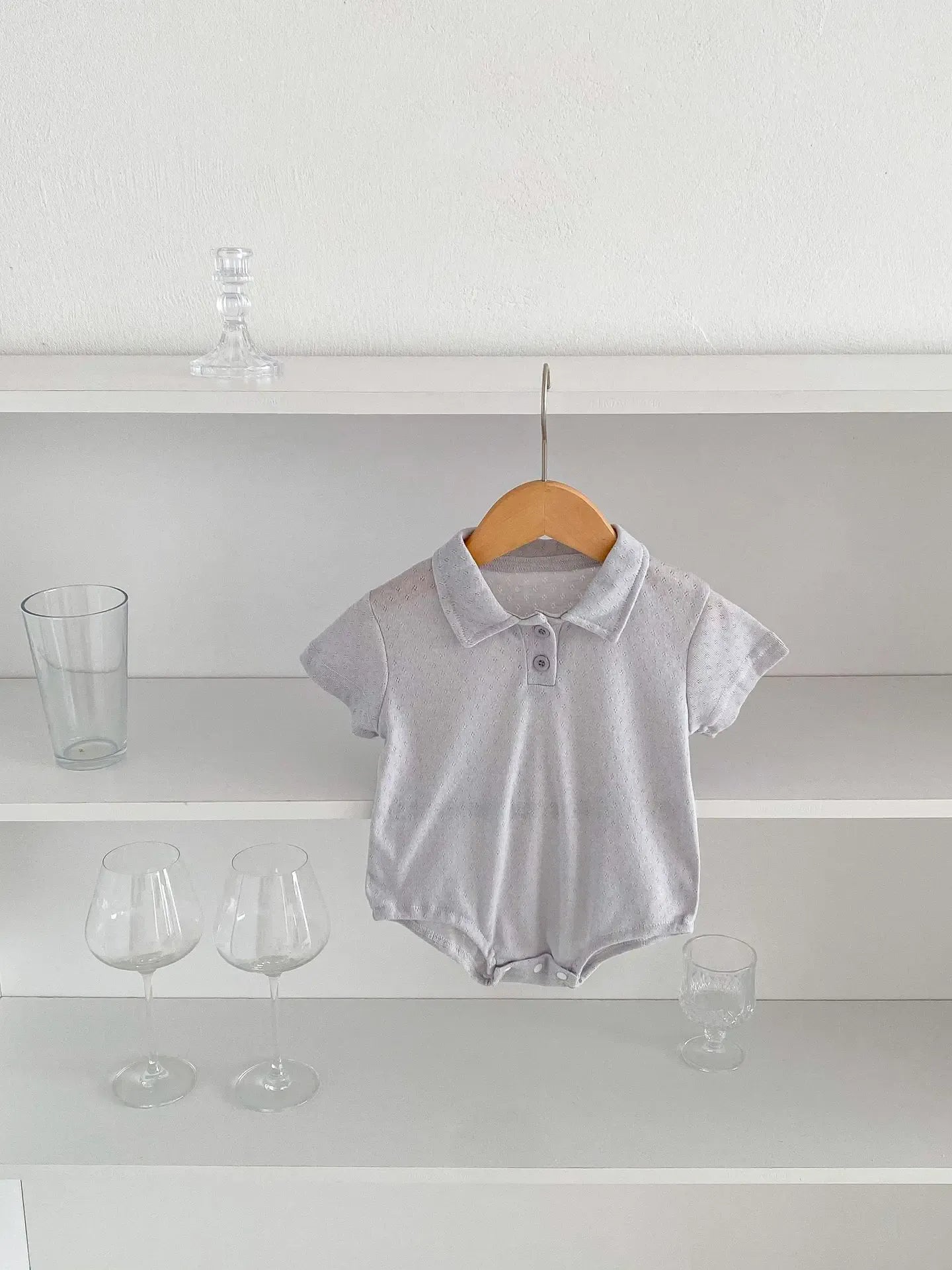 半袖セットアップ gray bodysuit / 6M  66CM ベビーロンパース/セットアップ 2点セット 半袖ポロシャツボディスーツ/半袖ポロシャツ+ショートパンツ 2カラー【mh0005459】