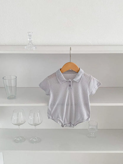 半袖セットアップ gray bodysuit / 6M  66CM ベビーロンパース/セットアップ 2点セット 半袖ポロシャツボディスーツ/半袖ポロシャツ+ショートパンツ 2カラー【mh0005459】