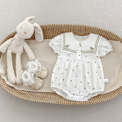 半袖ロンパース Gray Green / 66cm リボン水玉刺繍セーラーカラー半袖ロンパース【mh0009705】